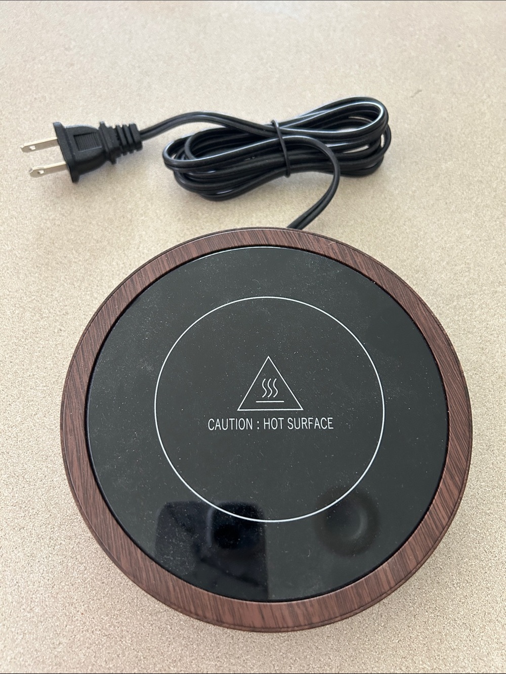 Electric Mug Warmer - Black Top with Wood Grain Rim